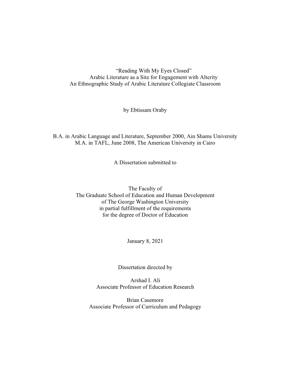 Arabic Literature As a Site for Engagement with Alterity an Ethnographic Study of Arabic Literature Collegiate Classroom