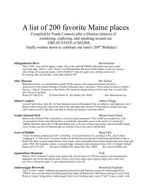 A List of 200 Favorite Maine Places