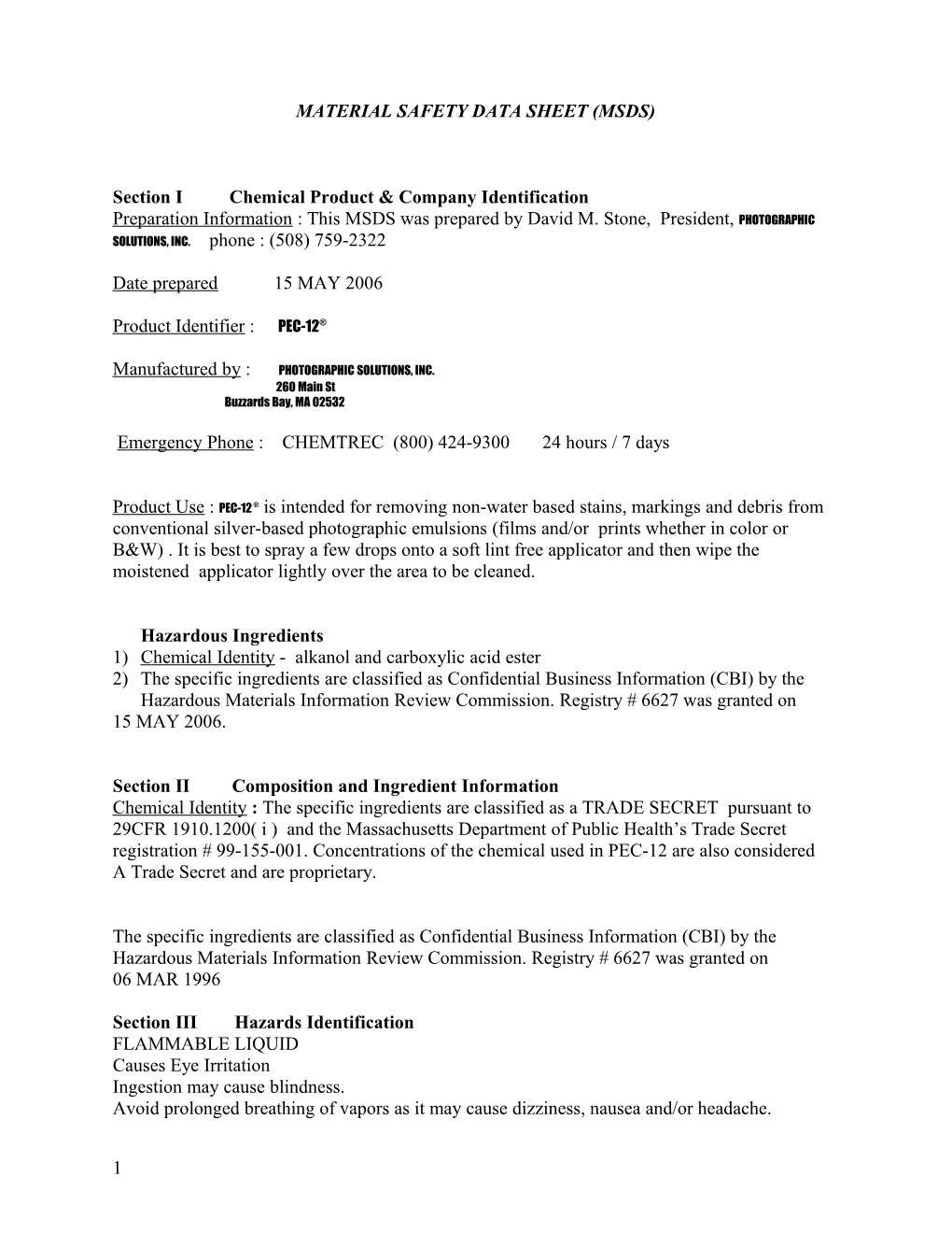 Material Safety Data Sheet s28