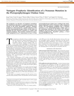 Variegate Porphyria: Identification of a Nonsense Mutation in The