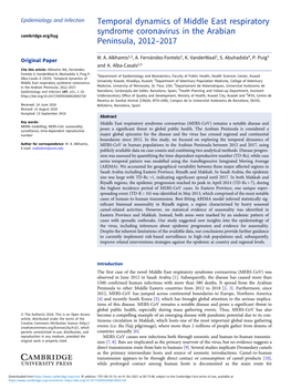 Temporal Dynamics of Middle East Respiratory Syndrome Coronavirus in the Arabian Cambridge.Org/Hyg Peninsula, 2012–2017