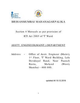 Section 4 Manuals As Per Provision of RTI Act 2005 of ‘T’ Ward