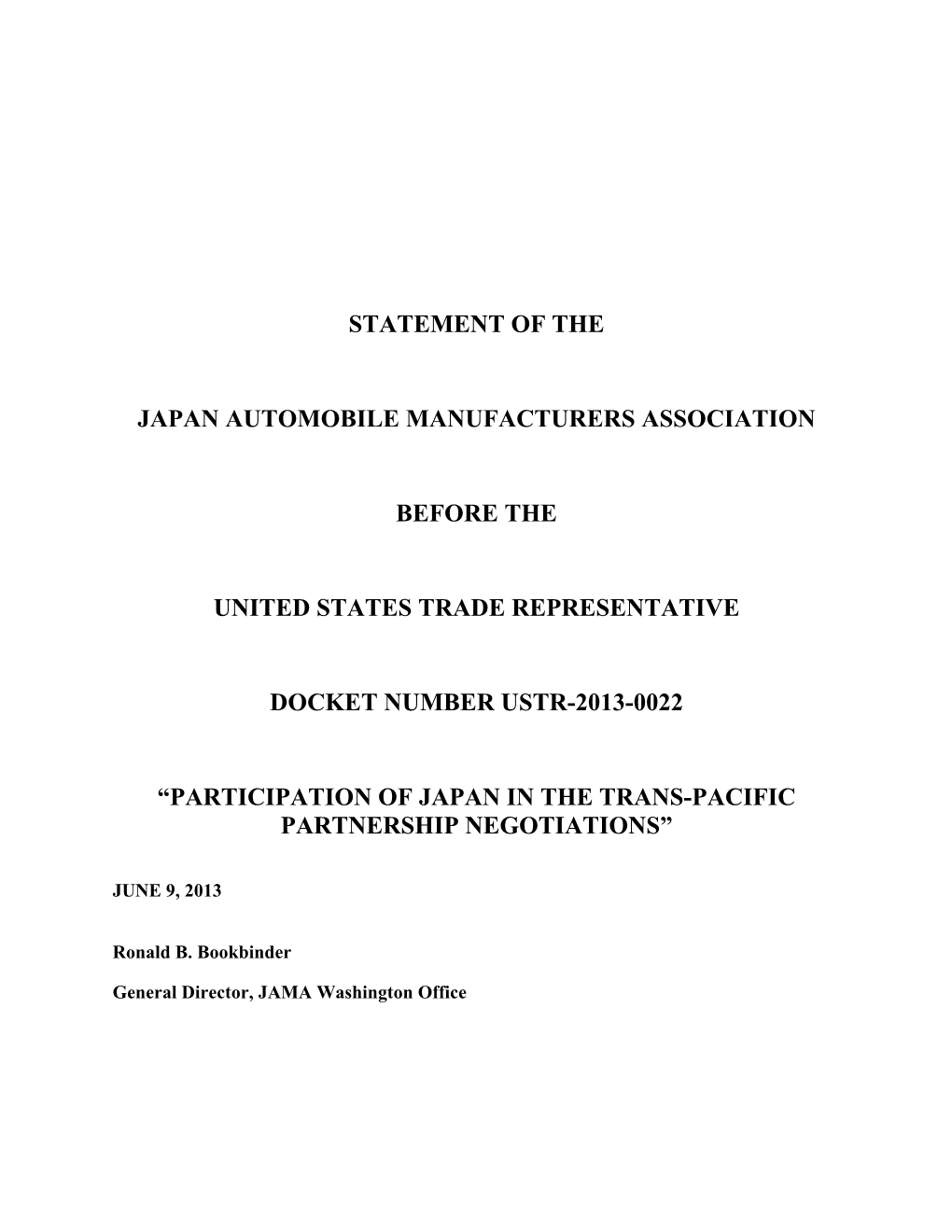 Statement of the Japan Automobile Manufacturers