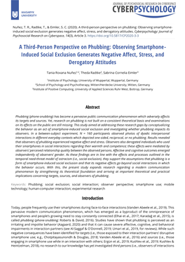 A Third-Person Perspective on Phubbing: Observing Smartphone- Induced Social Exclusion Generates Negative Affect, Stress, and Derogatory Attitudes