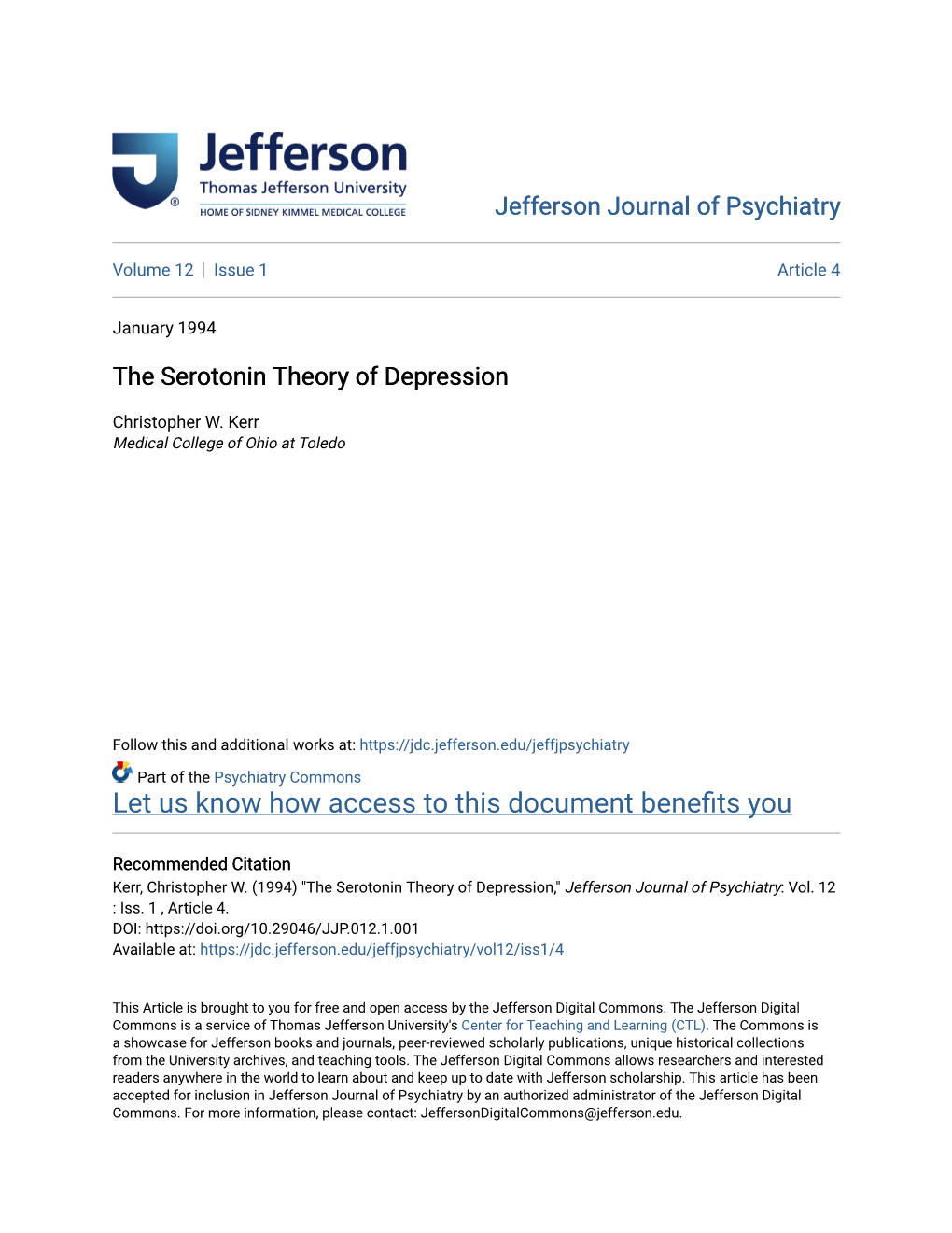 The Serotonin Theory of Depression