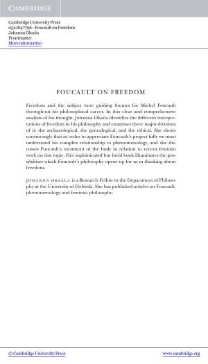 Foucault on Freedom Johanna Oksala Frontmatter More Information