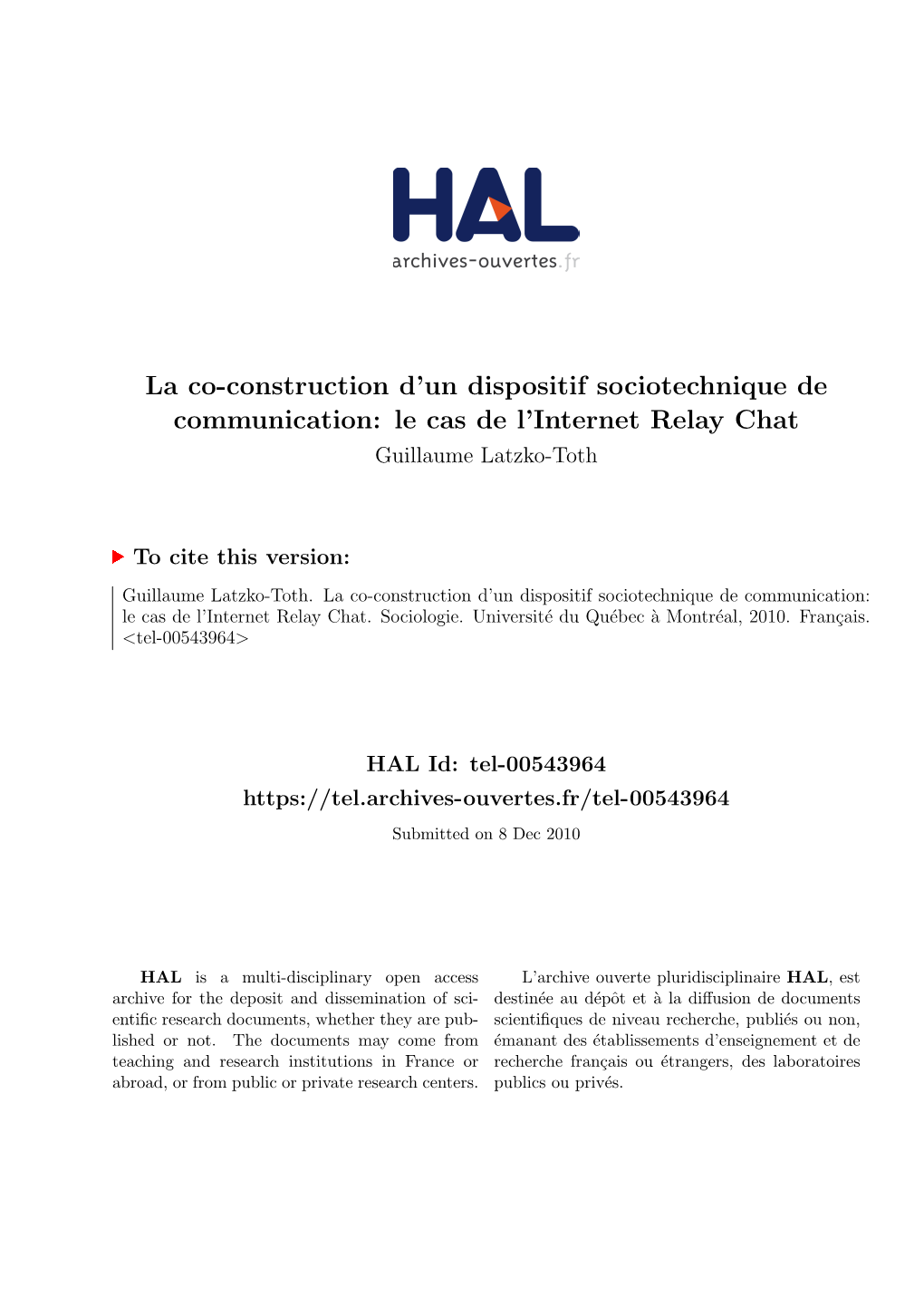 La Co-Construction D'un Dispositif Sociotechnique De Communication