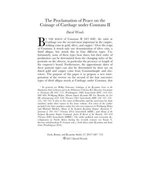 The Proclamation of Peace on the Coinage of Carthage Under Constans II David Woods