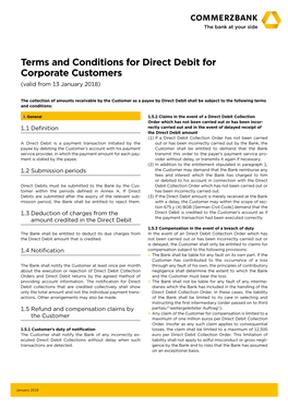 Terms and Conditions for Direct Debit for Corporate Customers (Valid from 13 January 2018)