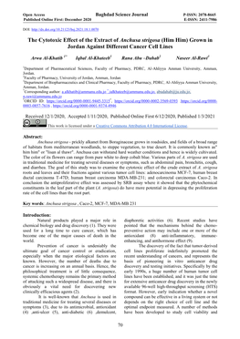 The Cytotoxic Effect of the Extract of Anchusa Strigosa (Him Him) Grown in Jordan Against Different Cancer Cell Lines