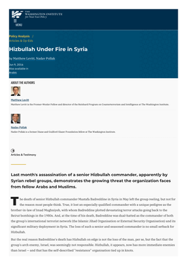 Hizbullah Under Fire in Syria | the Washington Institute