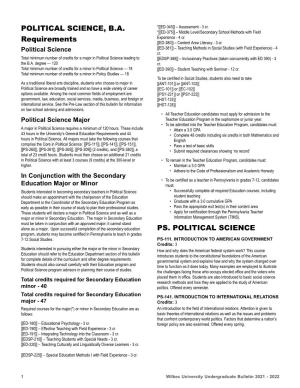 POLITICAL SCIENCE, B.A. Requirements PS. POLITICAL