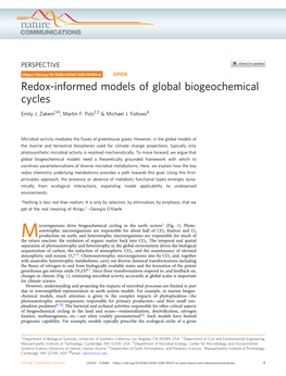 Redox-Informed Models of Global Biogeochemical Cycles ✉ Emily J