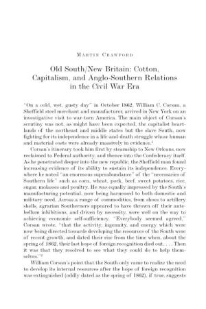 Old South/New Britain: Cotton, Capitalism, and Anglo-Southern Relations in the Civil War Era