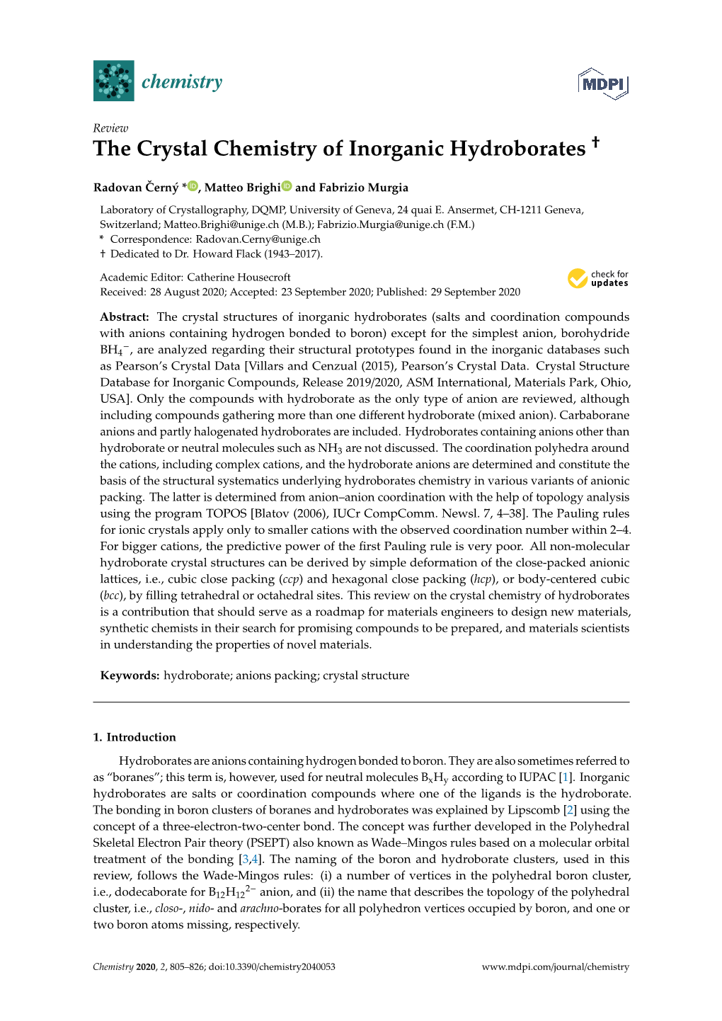 The Crystal Chemistry of Inorganic Hydroborates "2279