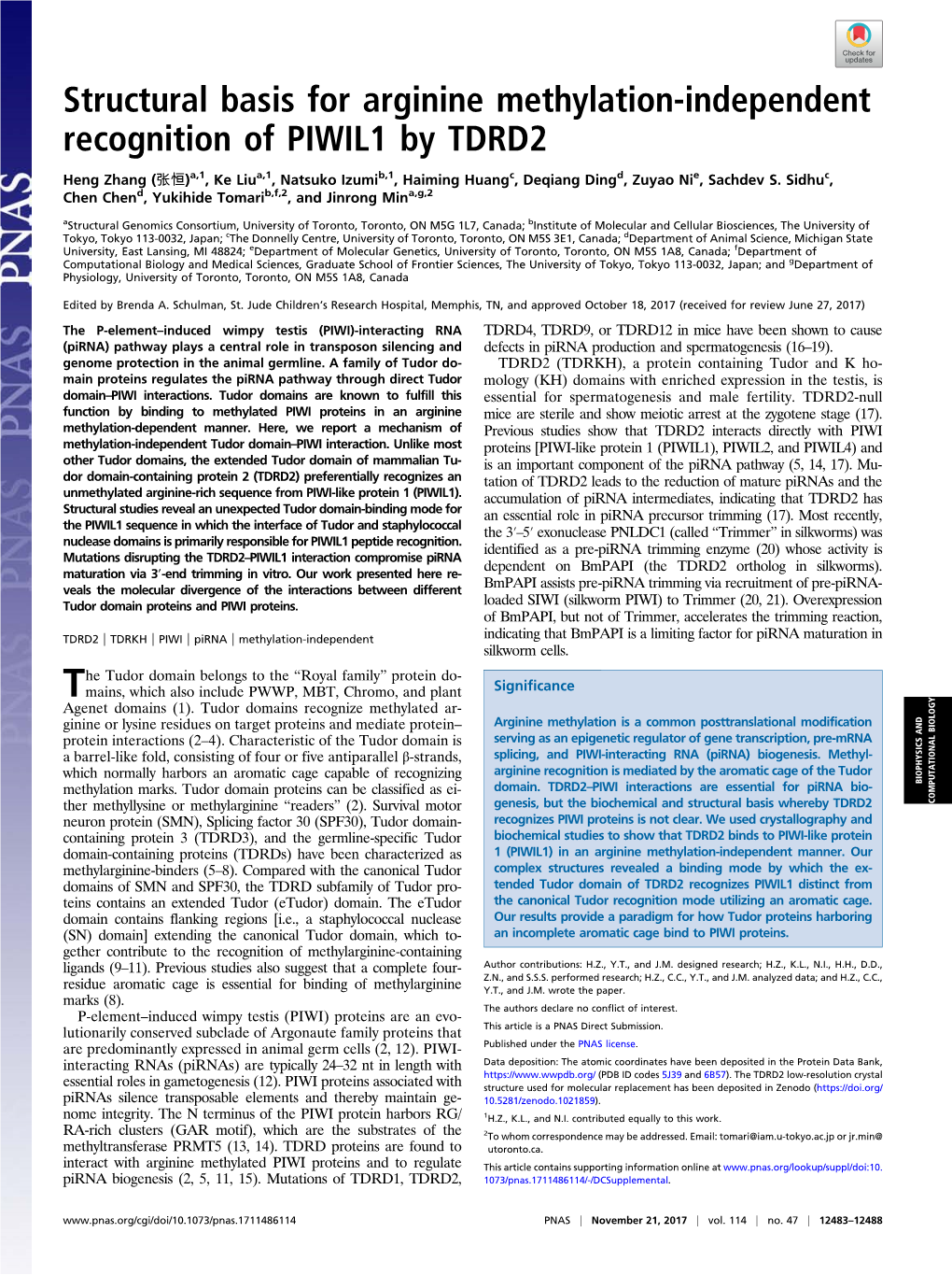 Structural Basis for Arginine Methylation-Independent Recognition of PIWIL1 by TDRD2