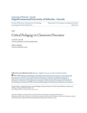 Critical Pedagogy in Classroom Discourse Loukia K