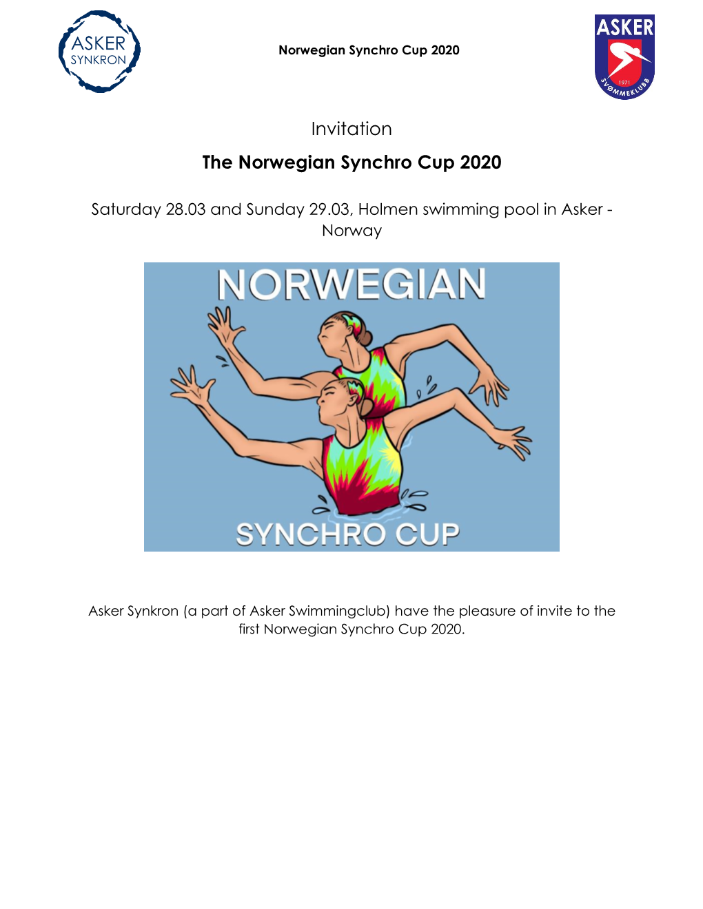 Invitation the Norwegian Synchro Cup 2020