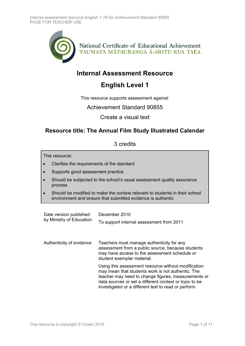 Level 1 English Internal Assessment Resource s2