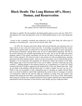 The Long Riotous 60'S, Henry Dumas, and Resurrection