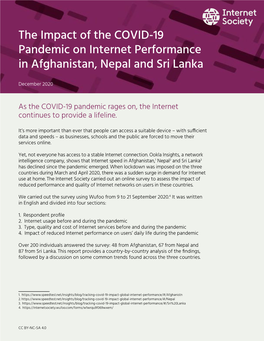 The Impact of the COVID-19 Pandemic on Internet Performance in Afghanistan, Nepal and Sri Lanka