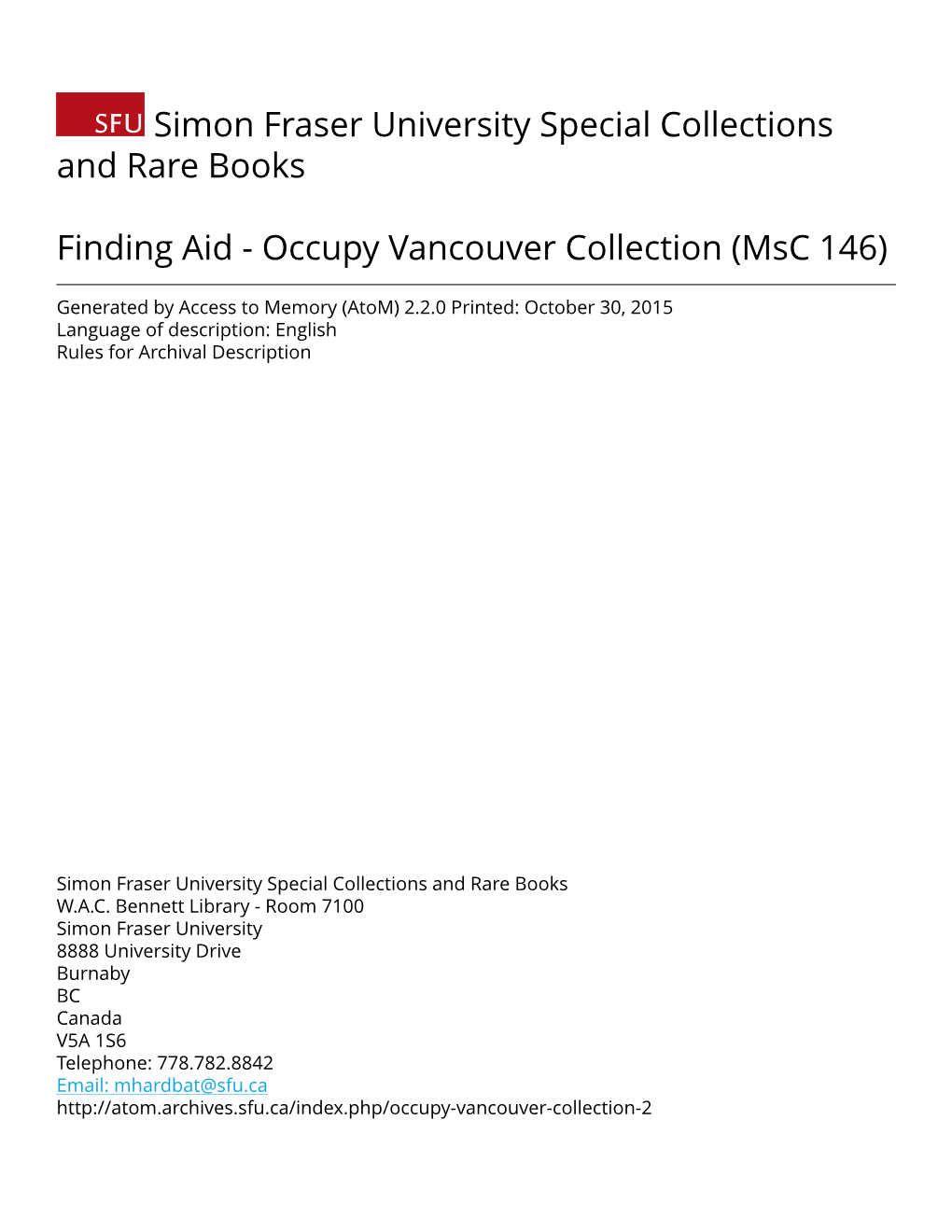 Occupy Vancouver Collection (Msc 146)