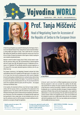 Prof. Tanja Miščević Head of Negotiating Team for Accession of the Republic of Serbia to the European Union