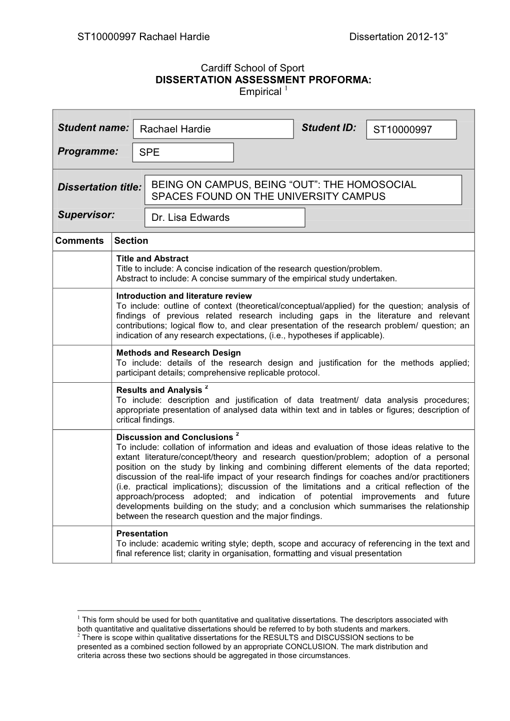 ST10000997 Rachael Hardie Dissertation 2012-13” Cardiff