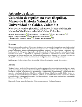 Artículo De Datos Colección De Reptiles No Aves (Reptilia), Museo De