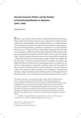 Peronist Consumer Politics and the Problem of Domesticating Markets in Argentina, 1943 – 1955