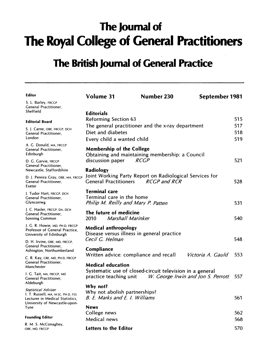 Theroyal College of General Practitioners the British Journal of General Practice