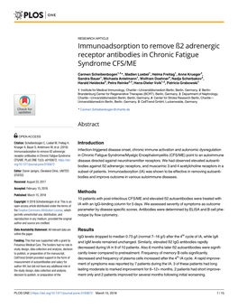 Immunoadsorption to Remove ß2 Adrenergic Receptor Antibodies in Chronic Fatigue Syndrome CFS/ME
