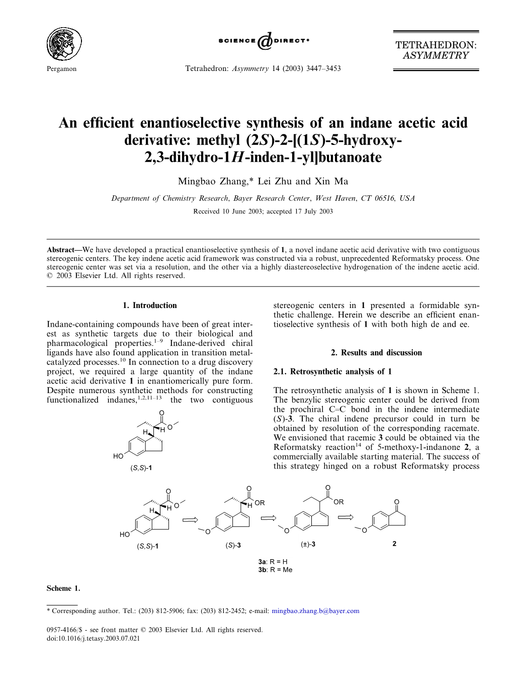 An Efficient Enantioselective Synthesis of an Indane Acetic Acid