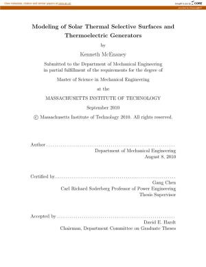 Modeling of Solar Thermal Selective Surfaces and Thermoelectric