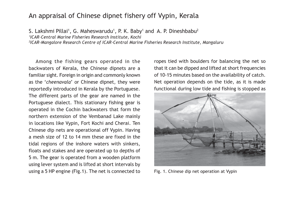 An Appraisal of Chinese Dipnet Fishery Off Vypin, Kerala