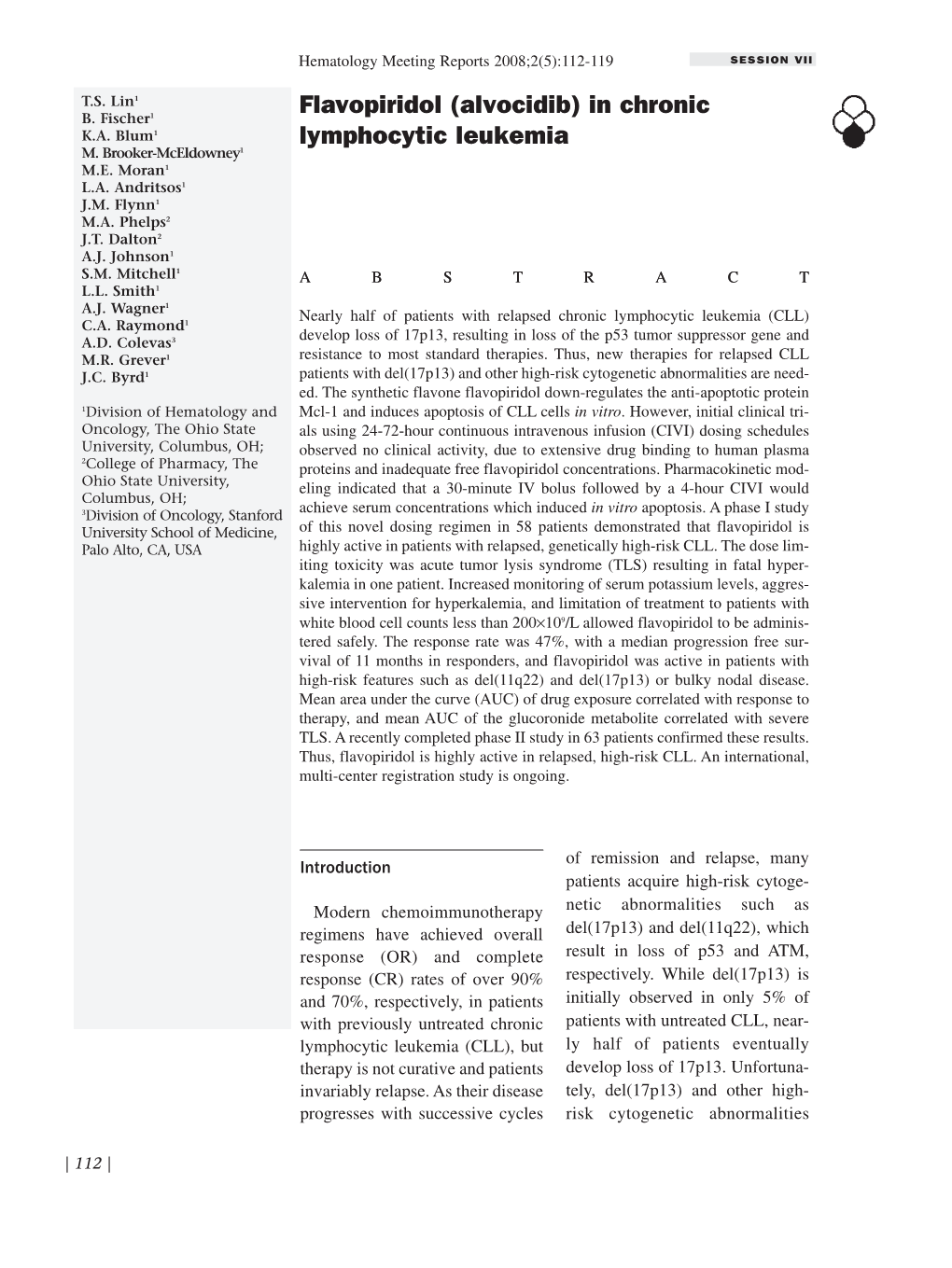 Flavopiridol (Alvocidib) in Chronic Lymphocytic Leukemia