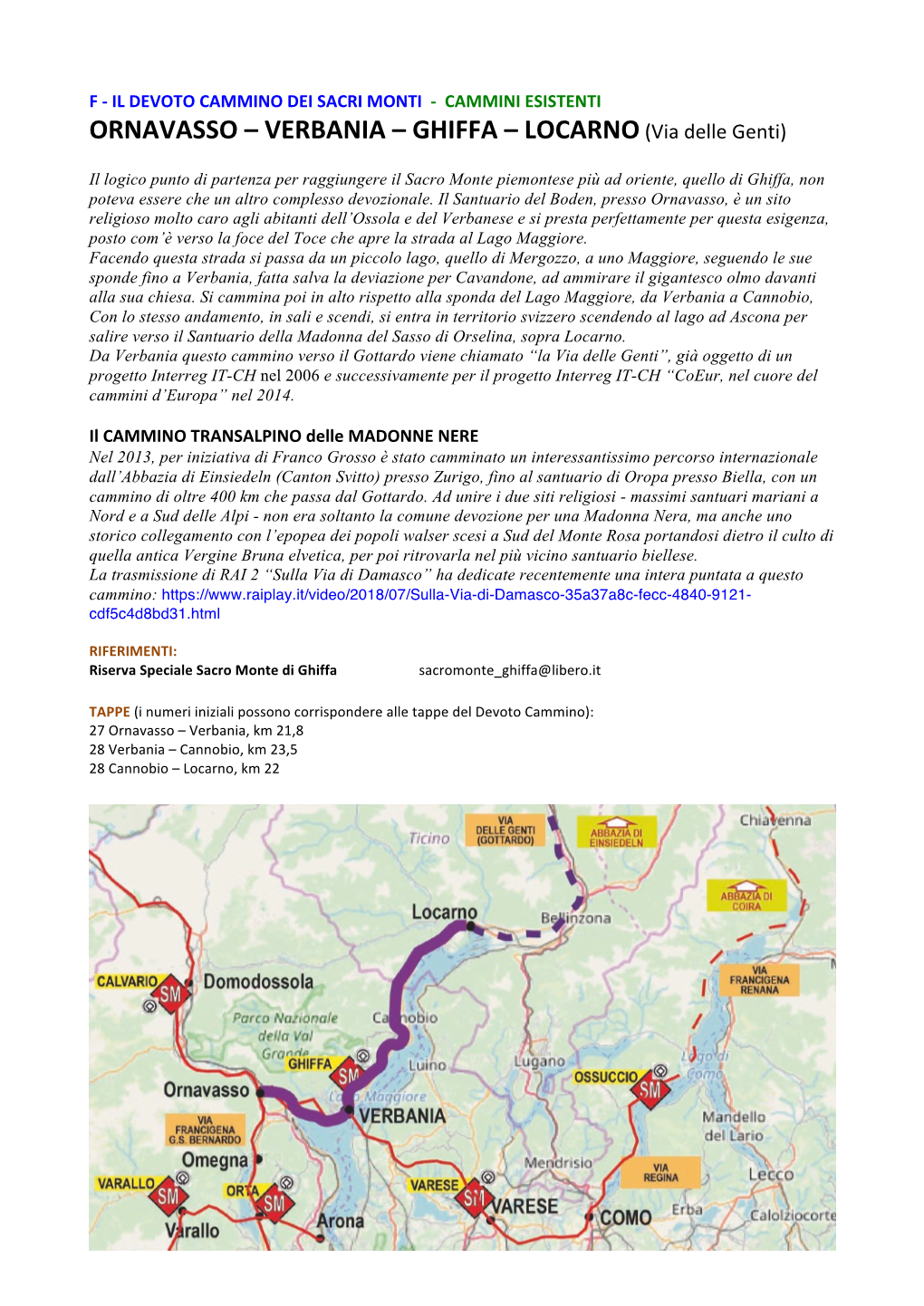 ORNAVASSO – VERBANIA – GHIFFA – LOCARNO (Via Delle Genti)