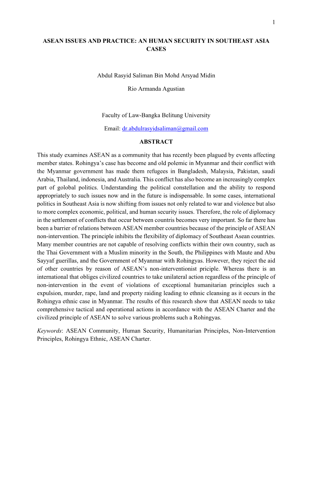 Asean Issues and Practice: an Human Security in Southeast Asia Cases