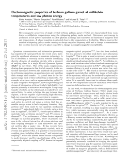 Electromagnetic Properties of Terbium Gallium Garnet at Millikelvin Temperatures and Single Photon Energy