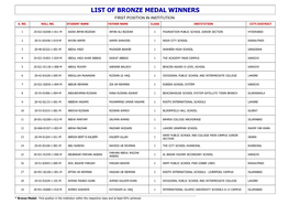 List of Bronze Medal Winners