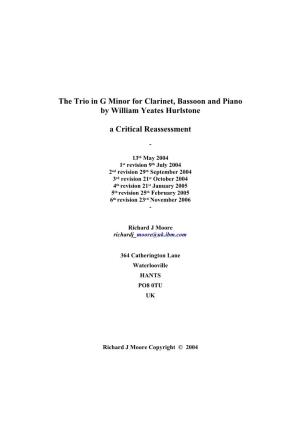The Trio in G Minor for Clarinet, Bassoon and Piano by William Yeates Hurlstone