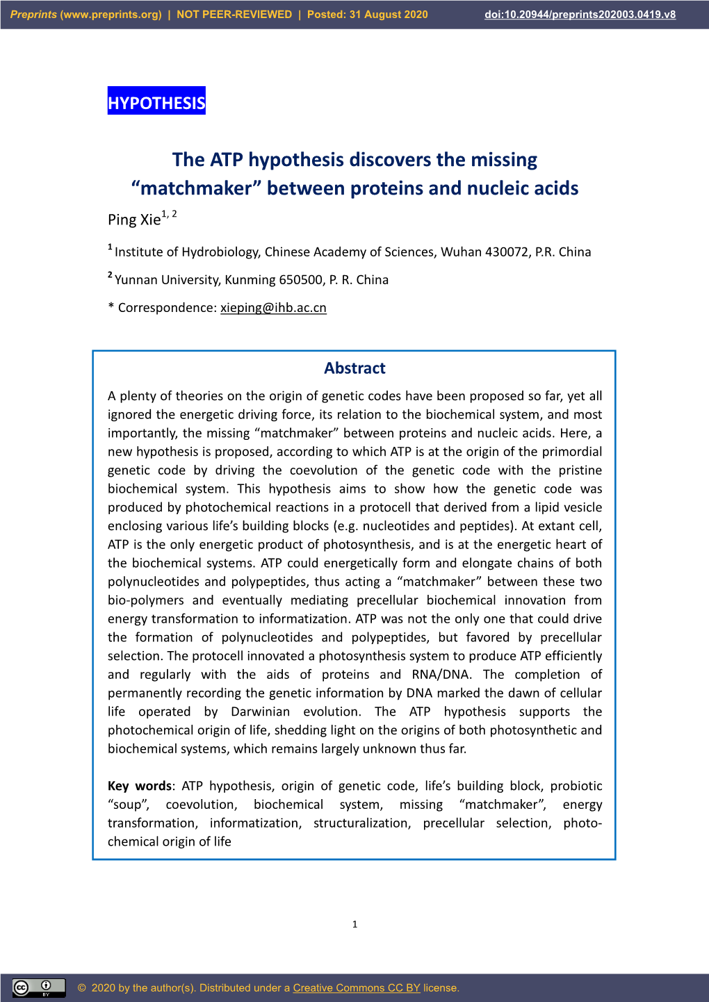 Matchmaker” Between Proteins and Nucleic Acids Ping Xie1, 2