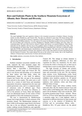 Rare and Endemic Plants in the Southern Mountain Ecosystems of Albania, Their Threats and Diversity