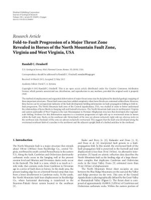 Fold-To-Fault Progression of a Major Thrust Zone Revealed in Horses of the North Mountain Fault Zone, Virginia and West Virginia, USA