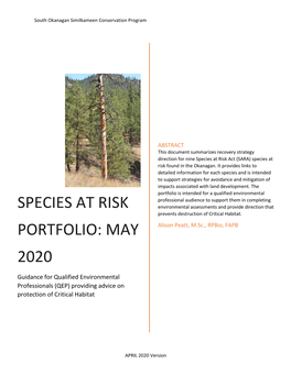 Species at Risk Portfolio: May 2020
