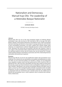 Nationalism and Democracy. Manuel Irujo Ollo: the Leadership of a Heterodox Basque Nationalist