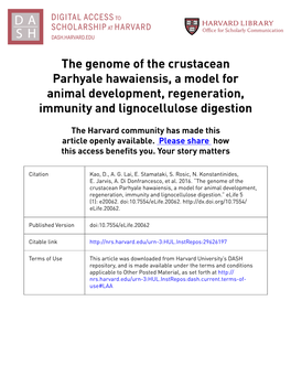 The Genome of the Crustacean Parhyale Hawaiensis, a Model for Animal Development, Regeneration, Immunity and Lignocellulose Digestion