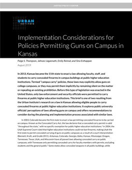 Implementation Considerations for Policies Permitting Guns on Campus in Kansas Paige S