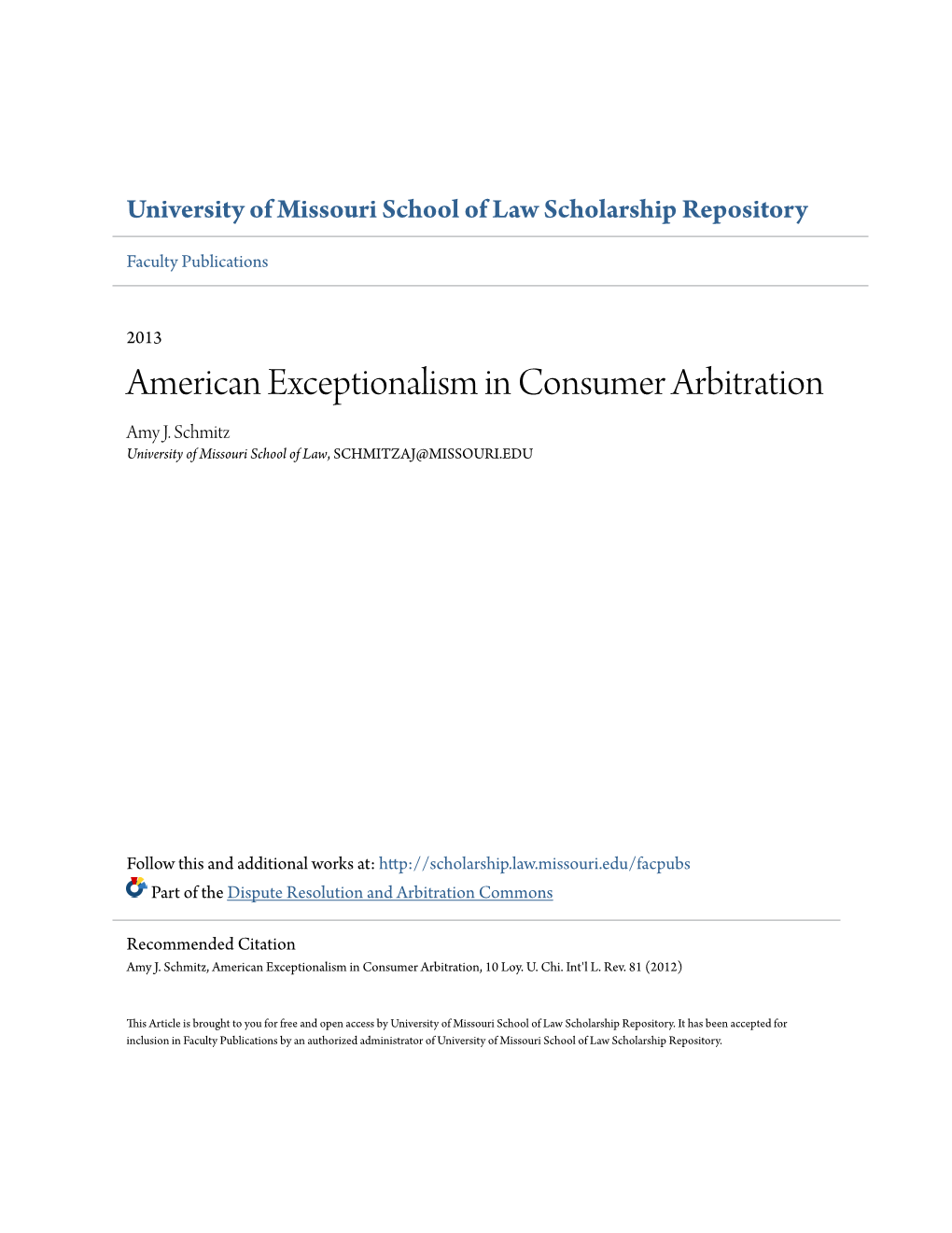 American Exceptionalism in Consumer Arbitration Amy J