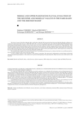 Middle and Upper Pleistocene Fluvial Evolution of the Meurthe and Moselle Valleys in the Paris Basin and the Rhenish Massif ⅲ